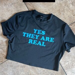 SHEIN Black Crop Top with Blue Graphic